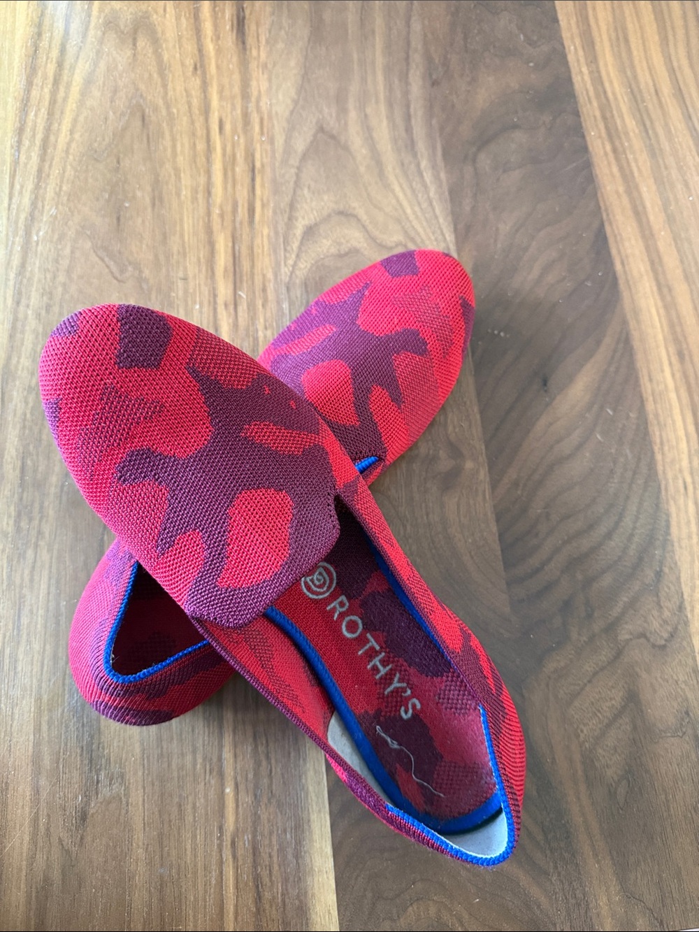 Rothy's Red Camo Knit Slip-On Loafers